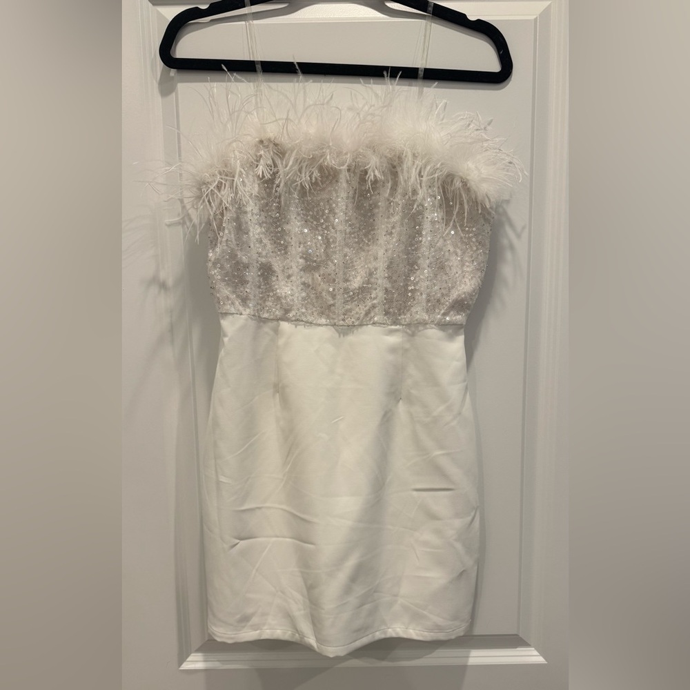 12th Tribe Silver and White Strapless Sheath Dress